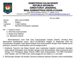 Kemendagri Verifikasi Batas Subulussalam–Aceh Selatan, Sasar 6 Kampung dan Kawasan Rawa Singkil