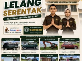 Kejaksaan Aceh Barat, Lelang 6 Unit Mobil, 1 Excavator dan 1 Unit Rumah di Lelang Serentak 